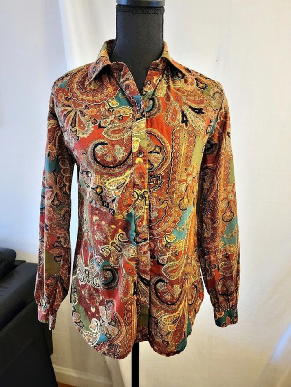 Lauren Ralph Lauren Paisley Button Down in Orange & Green Size XS Like New